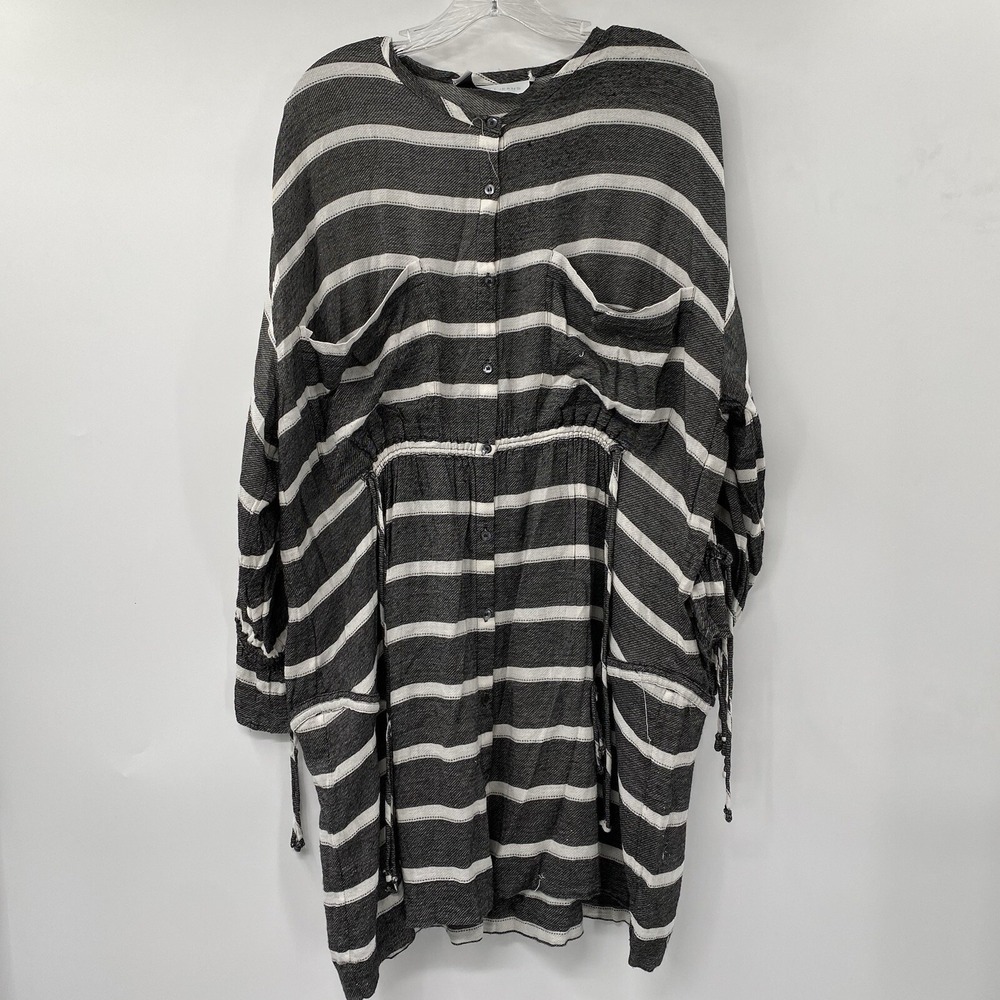 IRO.JEANS Kelia Dress Women 36 Black White Striped Button Front Drawstring Tunic